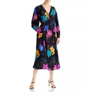 Kobi Halperin Alexi Floral Midi Dress sz small black pink blue $237